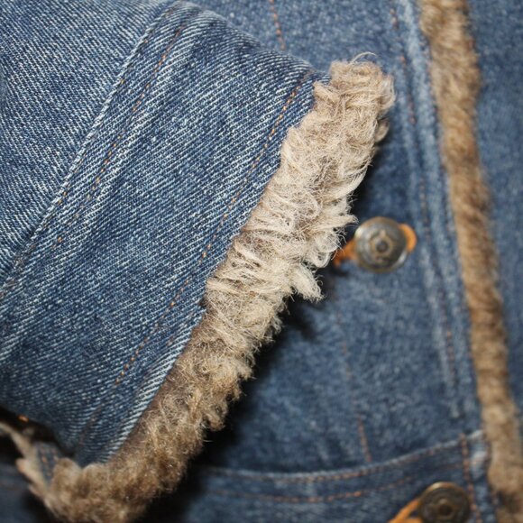 JEAN JACKET Fabio Faux Fur Lined Blue Denim Jacket Penny Lane - Picture 11 of 14